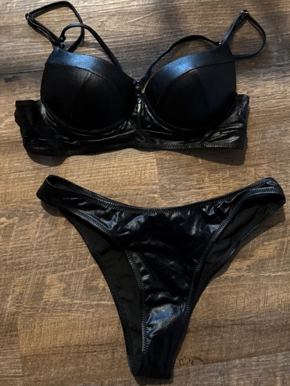 SHEIN Size M Shiny Black Two-Piece Bikini Set